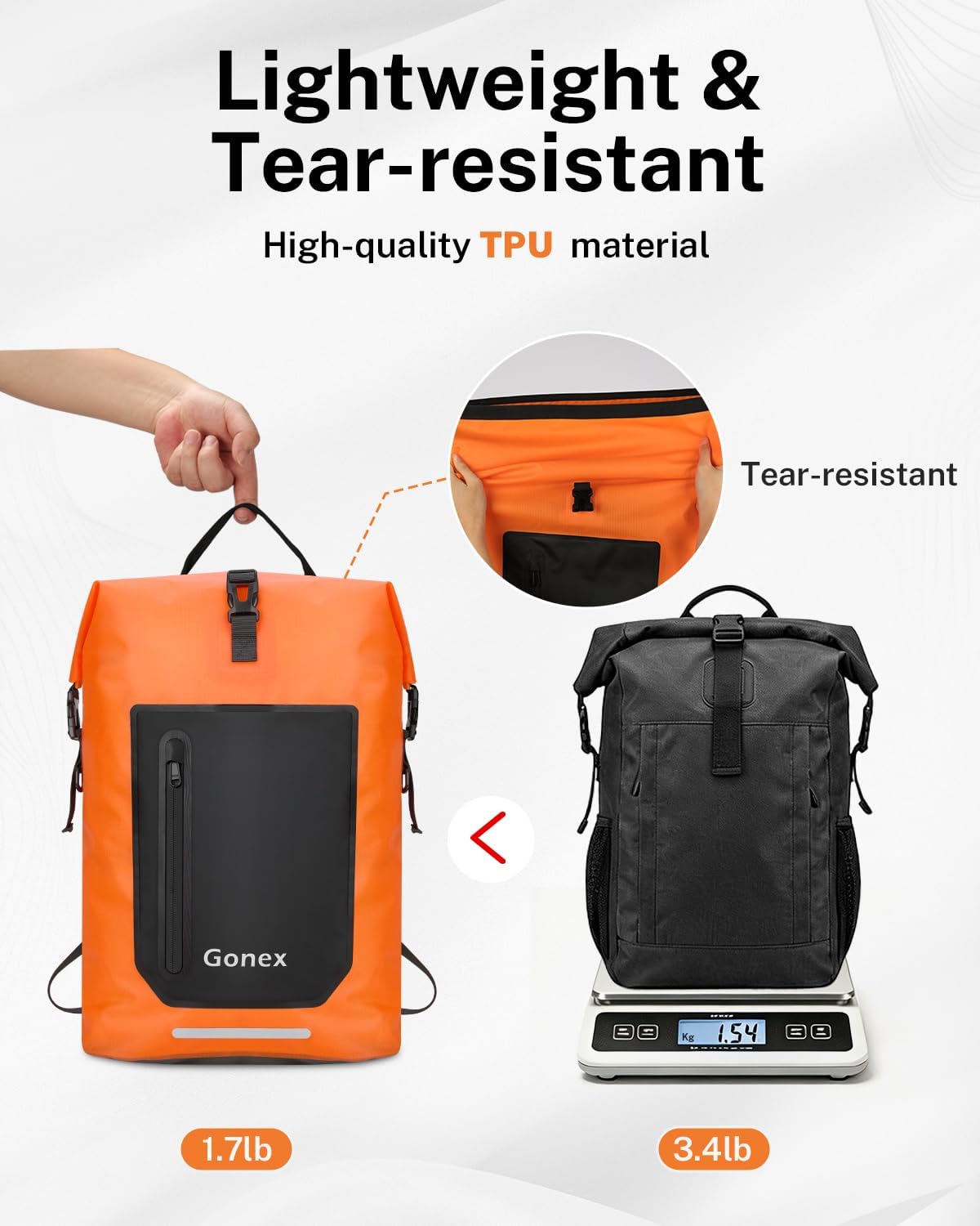 Gonex Waterproof Ultralight TPU Backpack 55L Roll Top Dry Bag, Kayaking