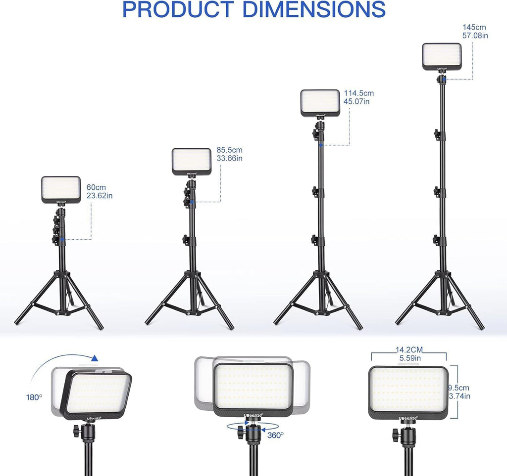 UBeesize LED Video Light Kit, 2Pcs Dimmable Continuous Portable Photography Lighting with Adjustable Tripod Stand & 5 Color Filters for Tabletop/Low-Angle Shooting, for Zoom, Game Streaming, YouTube