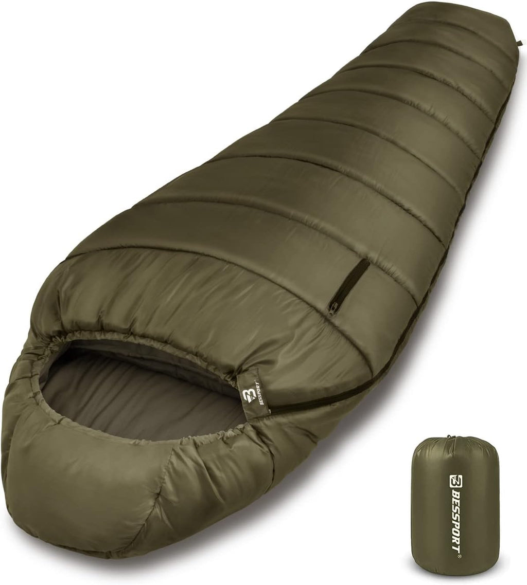 Bessport Mummy Sleeping Bag | 15-45 ℉ Extreme 3-4 Season Sleeping Bag for Adults Cold Weather– Warm and Washable, for Hiking Traveling & Outdoor Activities