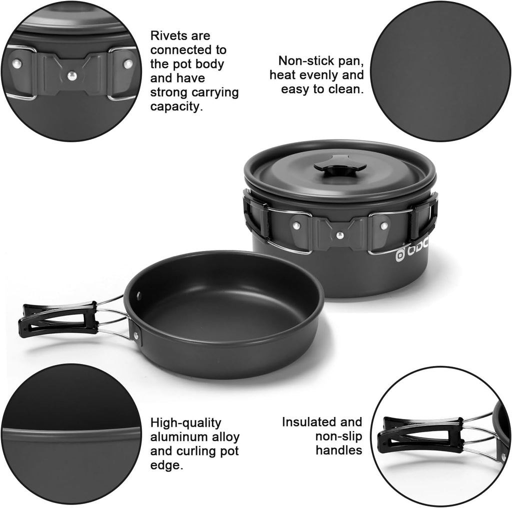 Odoland 16pcs Camping Cookware Mess Kit, with Folding Camping Stove