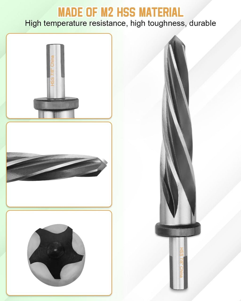 7/8" Drill Bridge/Construction Reamer Bit with 1/2" Non-Slip Shank M2 HSS Taper Chucking Reamer Bit Tool for Steel Metal Wood Alloy Drilling Hole