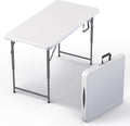 4 Feet Foldable Table Adjustable Height with Built in Handle, Steel Legs | 4FT Heavy Duty Portable | Perfect for Party Dining Wedding Events Picnic Indoor Outdoor Camping Utility Folding - 4 Foot
