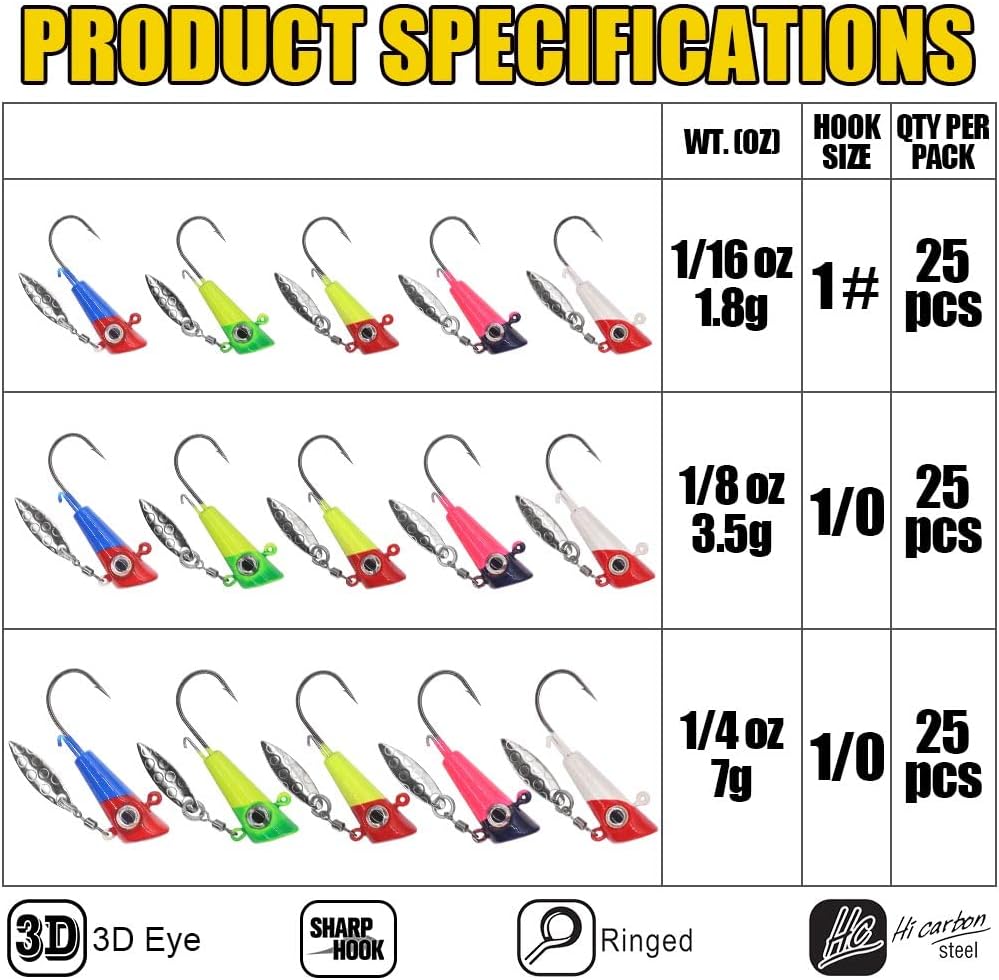 Shad Darts Fishing Lures Dart Head Jig Underspin Bucktail Hair Jigs Head for American Shad Bass Walleye Crappie Panfish 1/16oz 1/8oz 1/32oz 1/4oz 25 Pack