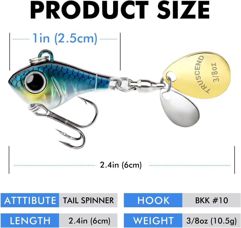 TRUSCEND Swim or Jig Fishing Spinner Baits for Freshwater and Saltwater, Rooster Tail Fishing Lures for Trout Bass Walleye Crappie Salmon Pike, Blade Bait with Copper Blade