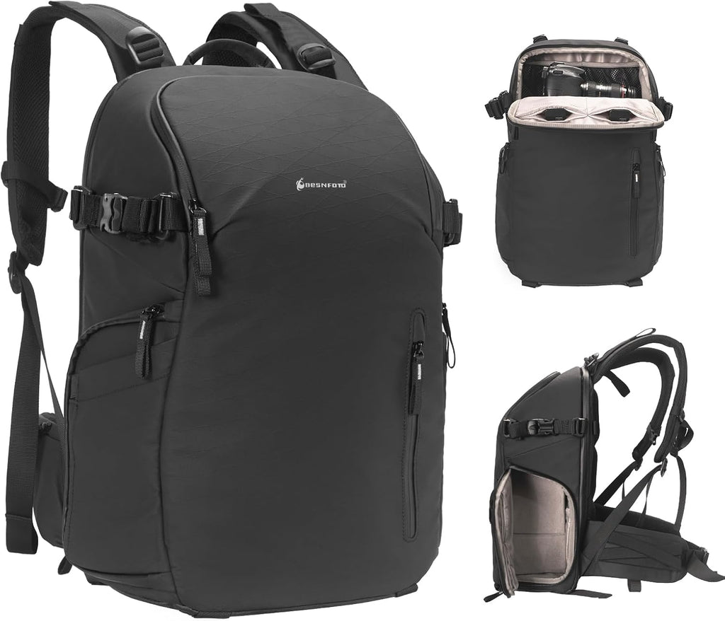 Besnfoto Camera Backpack Waterproof Bag Professional Travel Photography Bag Large for DSLR SLR Mirrorless Camera with Tripod Holder and Laptop Compartment Compatible with Canon/Nikon/Sony