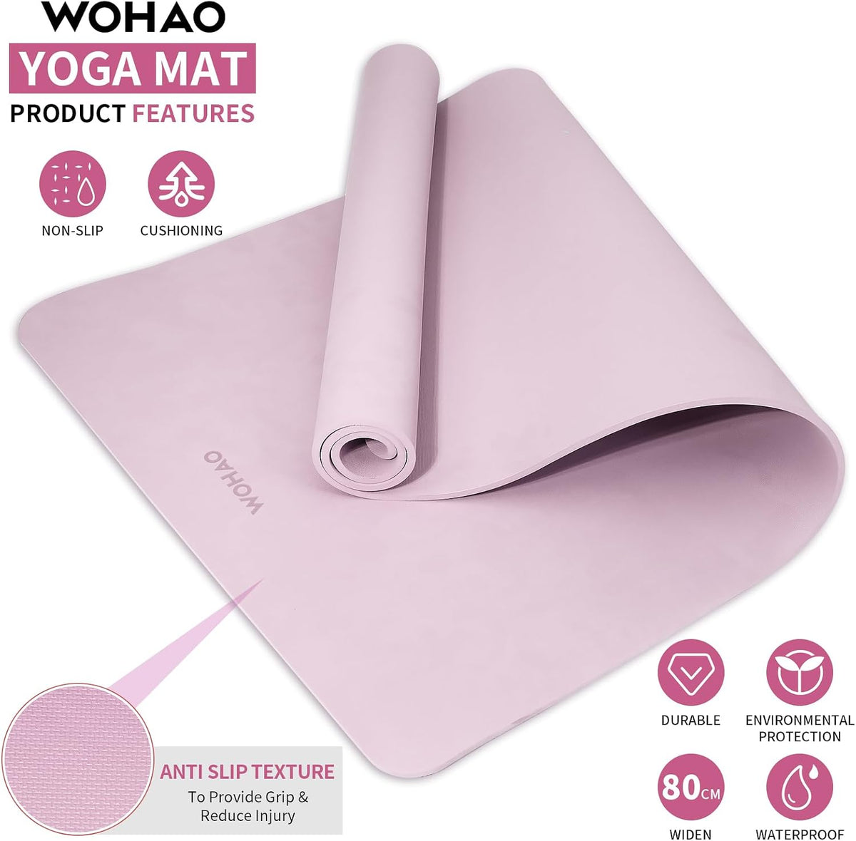 Extra Wide & Thick 8mm Yoga Mat, 72"x31.5"