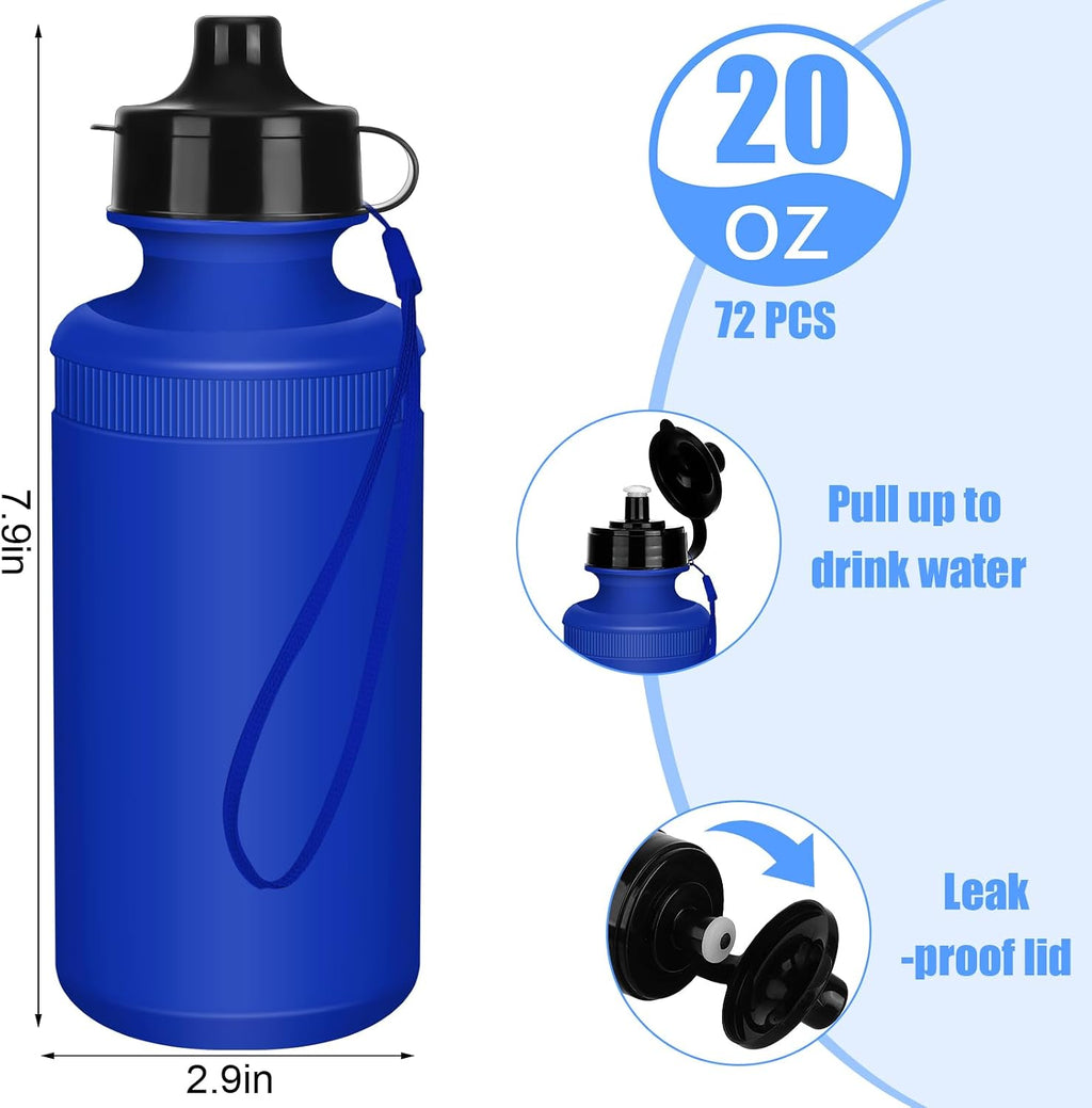 Ziliny 72 Plastic Sports Water Bottles Bulk for Kids 20 Oz