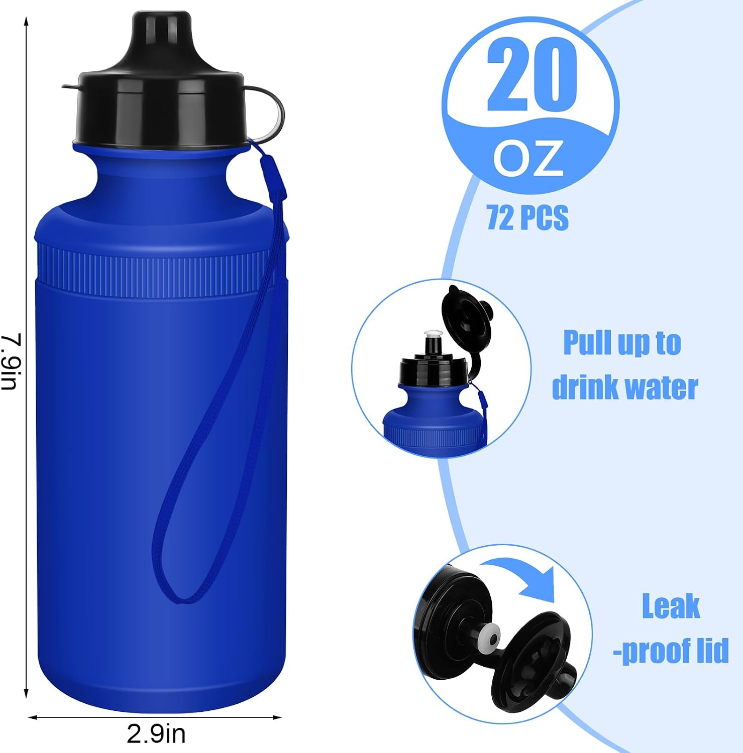 Ziliny 72 Plastic Sports Water Bottles Bulk for Kids 20 Oz