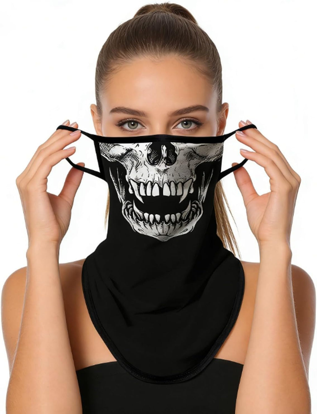 Non-Slip Ear Hanging Neck Gaiter, Multi-Use Windproof Face Neck Scarf, Skull Face Cover for Outdoor Sports 3PCS