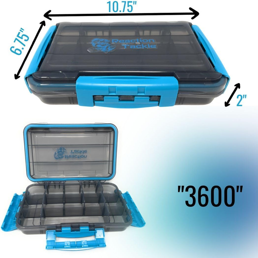 Reaction Tackle Premium Tackle Trays, Water Resistant Fishing Tackle Box Organizers with Triple Clip Closure, Removable Dividers and Clear View Design - 3600 (4-Pack)