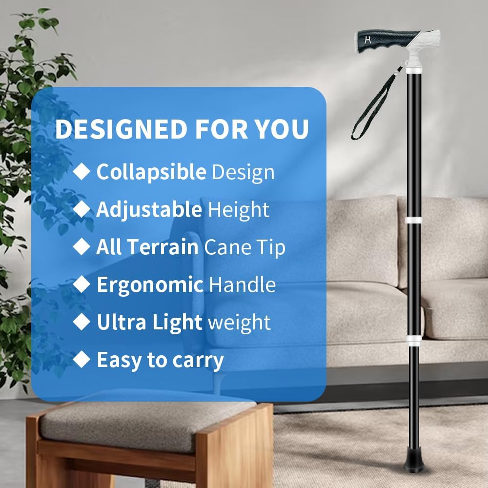 Adjustable Foldable Walking Cane, Hiking Sticks Canes Walking Sticks for Seniors,Telescopic Walking Canes with Anti-Slip Grip, Lightweight Trekking Cane for Hiking, Climbing.