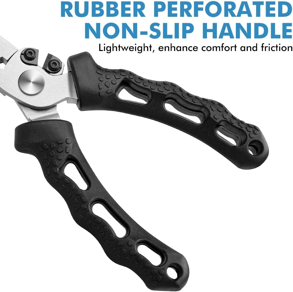 TRUSCEND Easy Use Fishing Pliers with Line Cutter, Stainless Steel Fishing Tools, Muti-Function Hook Remover and Split Ring Plier Set, Spring-Loaded Jaws & Ergonomic Grip, Fishing Gear Gifts for Men