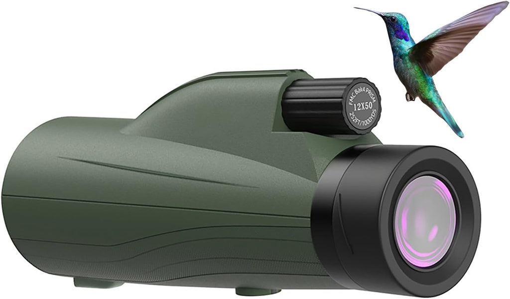 12X50 Monoculars for Adults High Powered Panoramic Low-Light Night Vision Monocular Portable Telescope - Waterproof Monoculars -BAK4 Prism FMC for Bird Watching Hunting