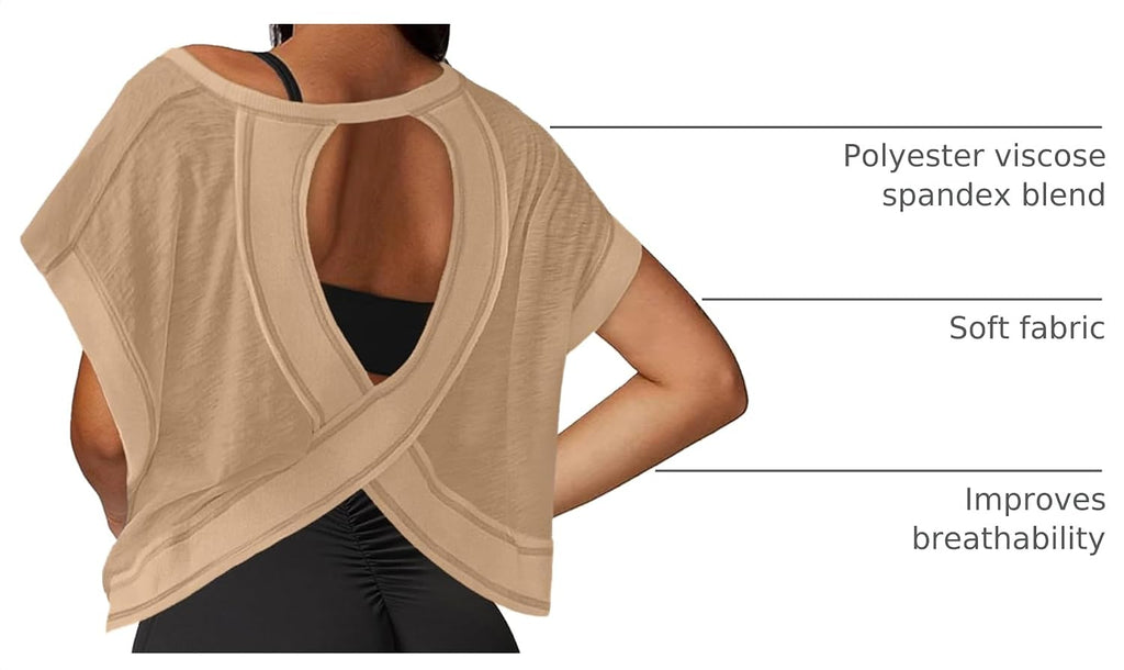 UNIANKIYA Open Back Workout Tops for Women Loose Fit Athletic Crop Tee Short Sleeve Gym Running Yoga Shirt