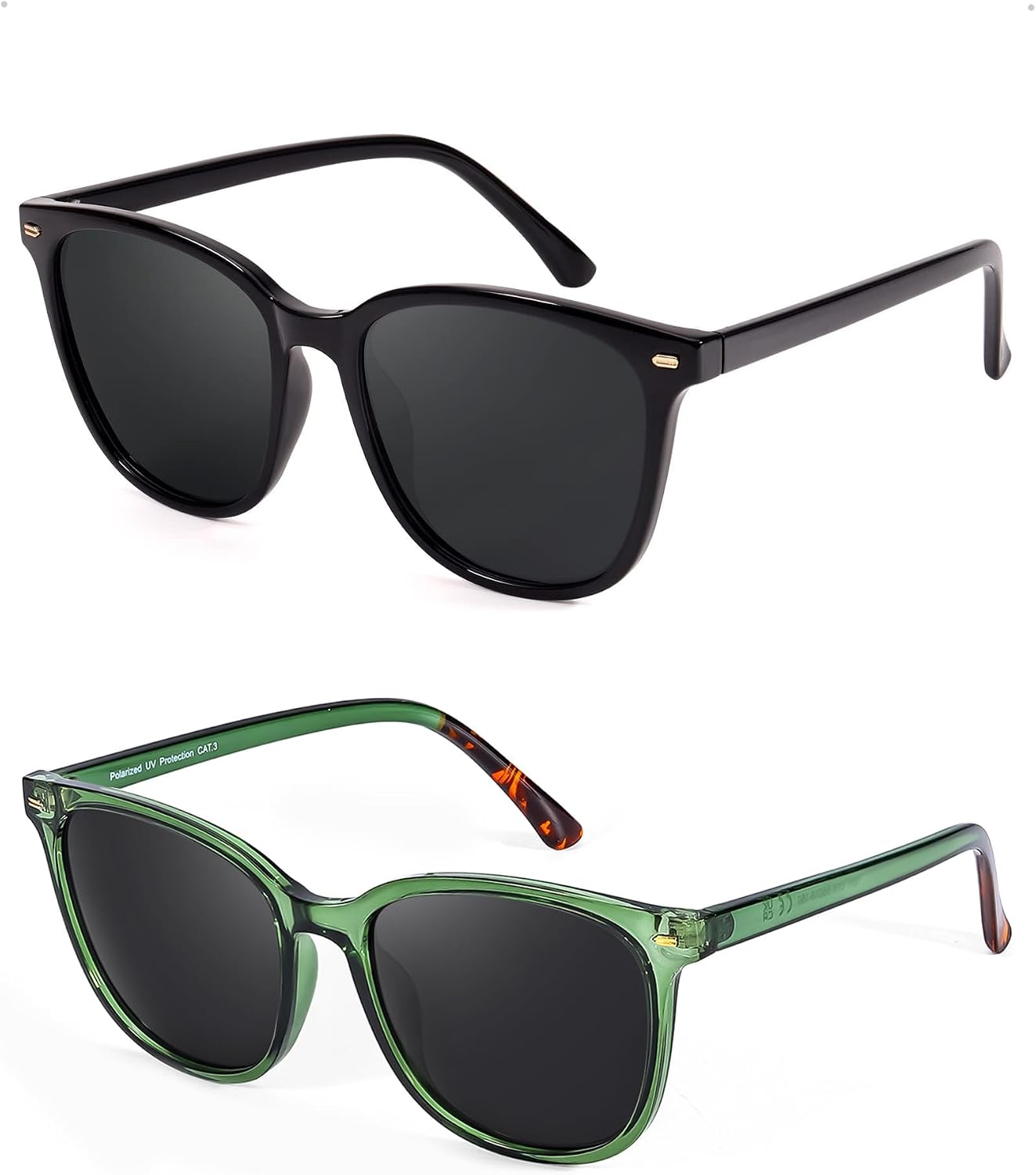 FIMILU 2 Packs Sunglasses for Women Polarized UV400 Protection Lens Big Frame Fashion Glasses Trendy Stylish Shade