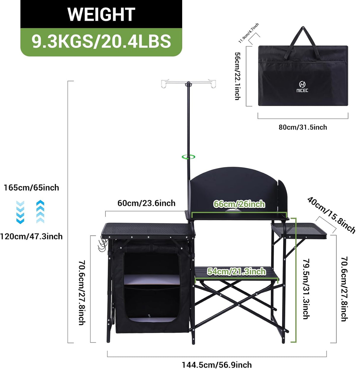 Nice C Camping Kitchen Table Station, Portable Folding Grill Table (Black)