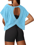 UNIANKIYA Open Back Workout Tops for Women Loose Fit Athletic Crop Tee Short Sleeve Gym Running Yoga Shirt