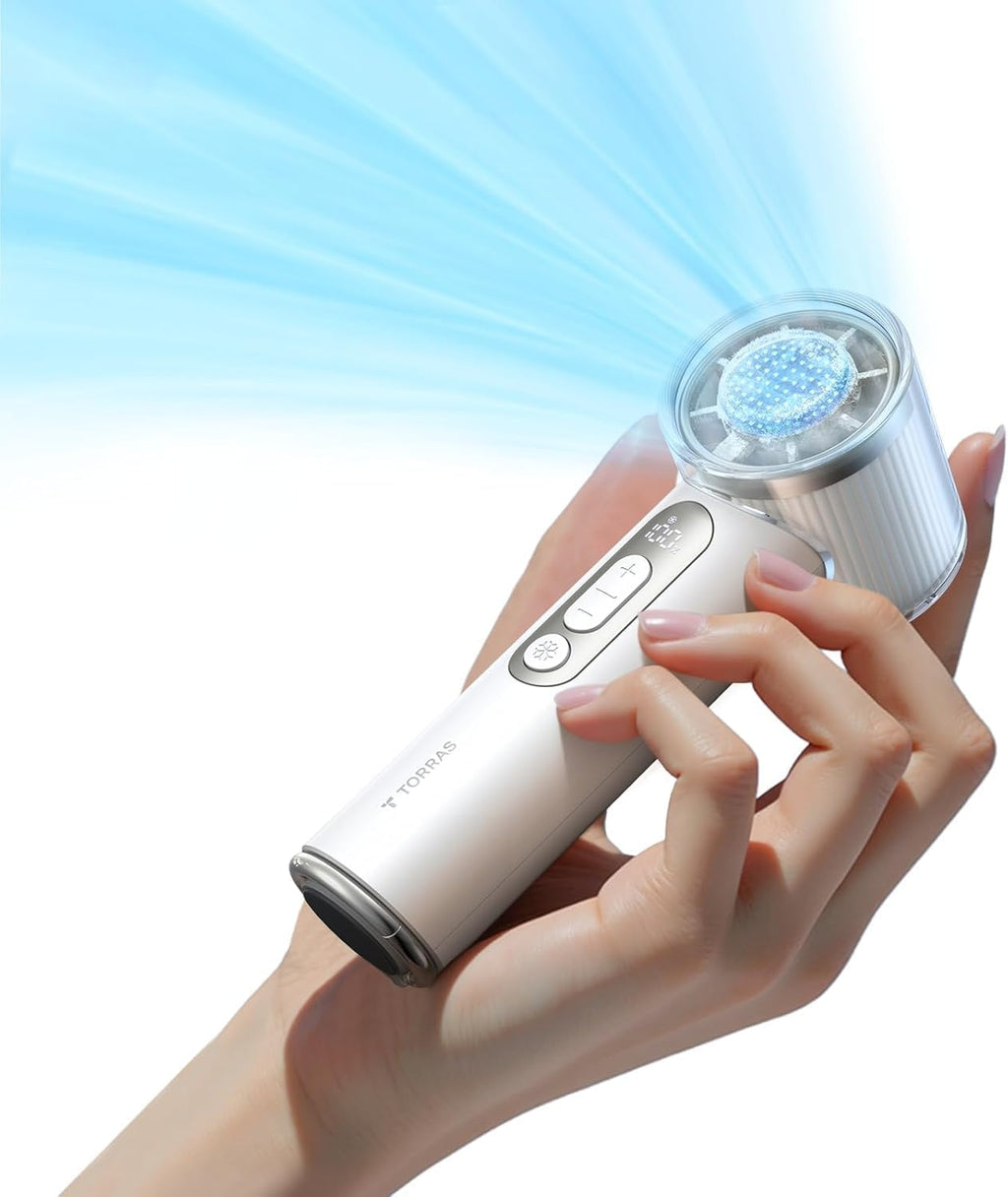 TORRAS COOLiFY iva Handheld Fan with Ice Cooler, [Chill by 50°F], 0-100 Adjustable Speed, Super Mini Powerful Portable Fan 4900mAh Rechargeable, Hand Fans for Travel Essentials,Mothers Day Gifts,Ivory
