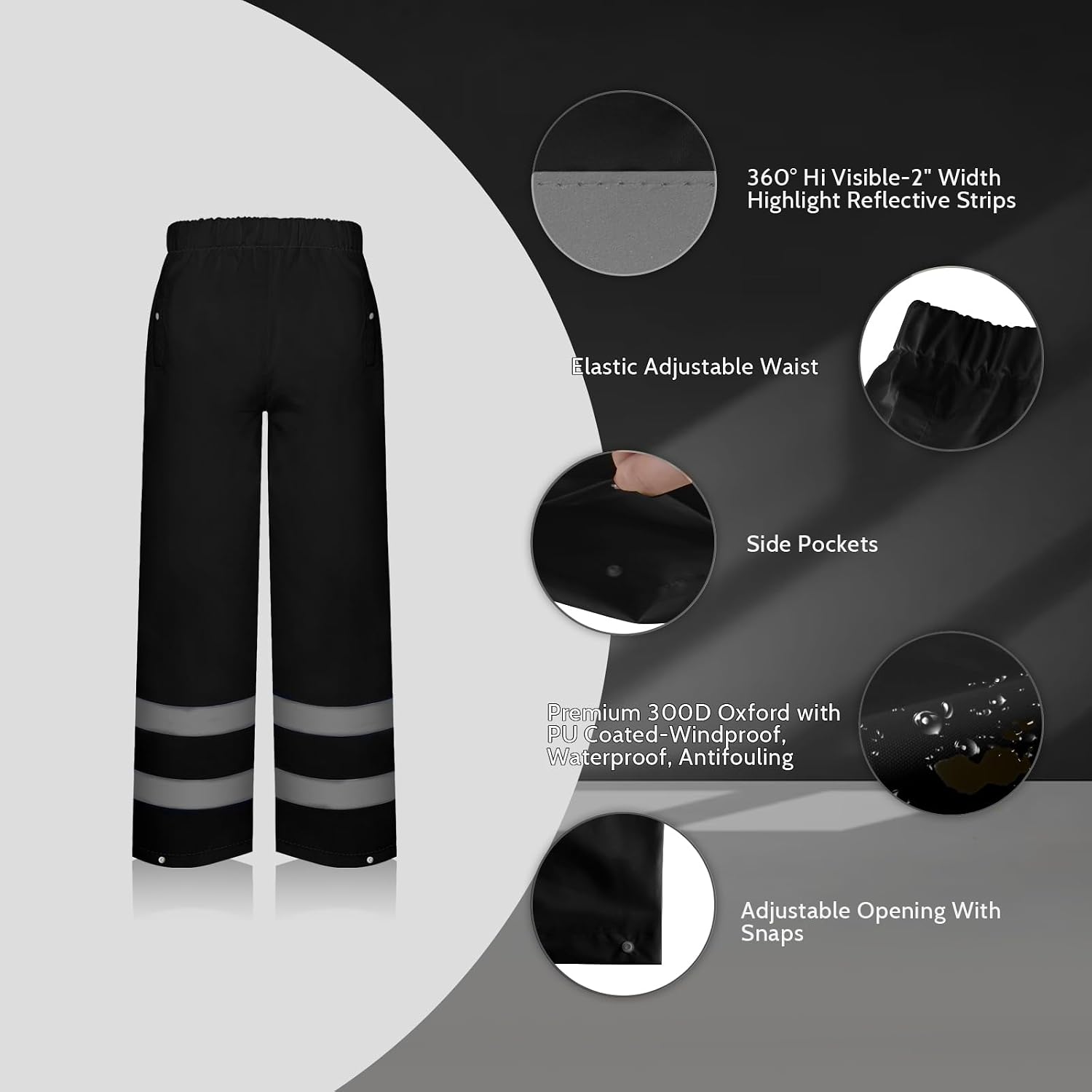 TCCFCCT Hi Vis Jacket and Pants Rain Suit - Waterproof, High Vis Rain Coat with Hood, Safety Work Class 3 Reflective - L-XL Black WP