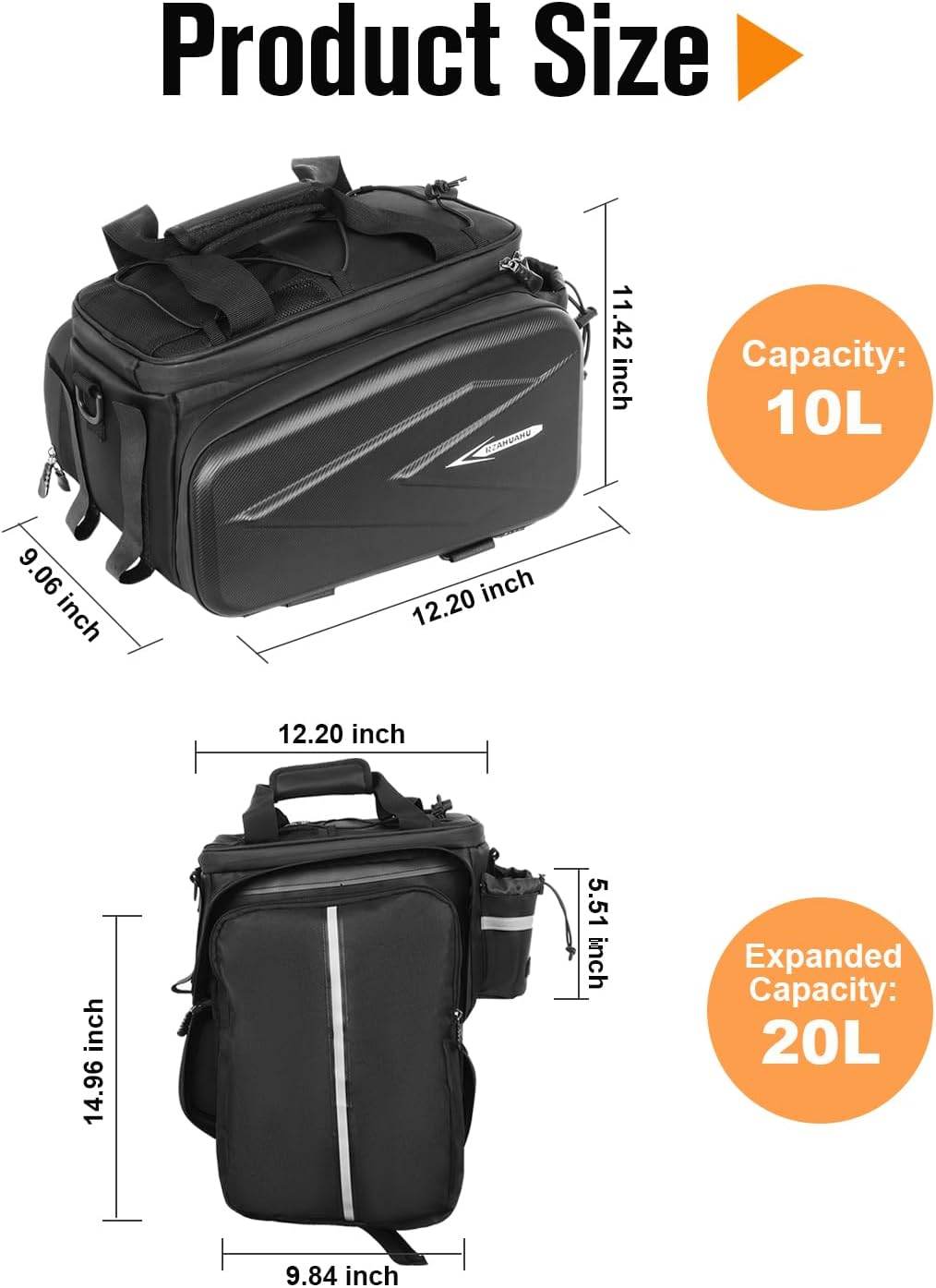 Bike Rack Bag, 20L EVA Hard Shell Insulated Cooler Bag, 3 in 1 Waterproof Expandable Bike Panniers Tin foil Insulation Bike Bag With Rain Cover for Commute Shopping Cycling Trip