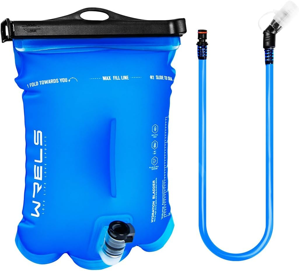 WRELS 1L/1.5L/2L/3L BPA Free Hydration Bladder,Leakproof TPU Water Bladder for Hiking Backpack,Large Opening Water Reservoir Hydration Pack for Running Cycling Camping