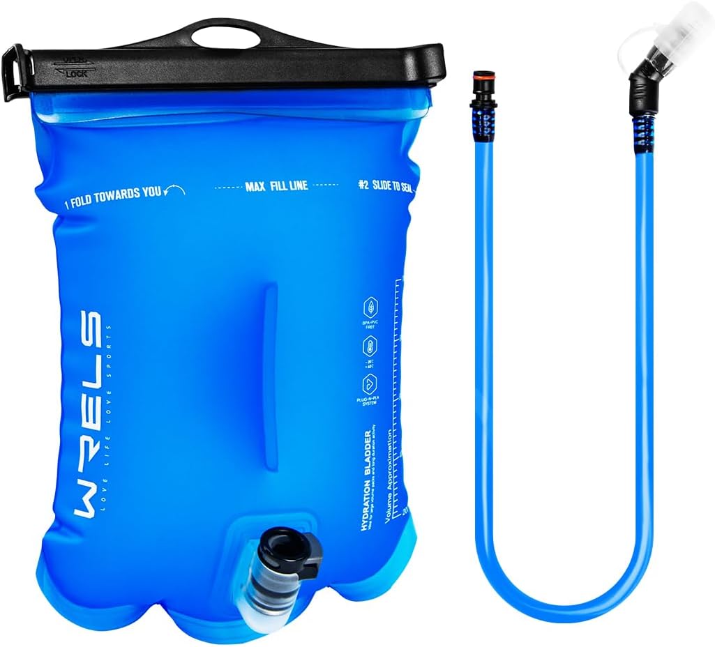 WRELS 1L/1.5L/2L/3L BPA Free Hydration Bladder,Leakproof TPU Water Bladder for Hiking Backpack,Large Opening Water Reservoir Hydration Pack for Running Cycling Camping
