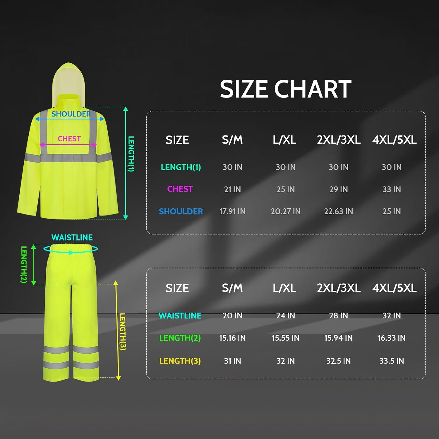 TCCFCCT High Visibility Rain Gear for Men Waterproof High Vis Rain Jacket and Pants, Class 3 Hi Vis Rain Coat for Men with Hood, Lightweight Rain Suits for Mens Outdoors, 4XL-5XL Yellow WP