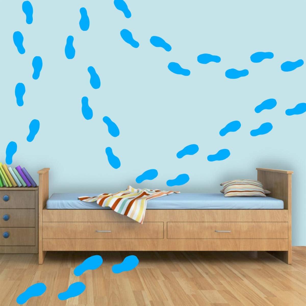 VWAQ Shoe Print Footprint Vinyl Decals - Peel and Stick Floor or Wall Stickers - 32 PCS (Sky Blue)