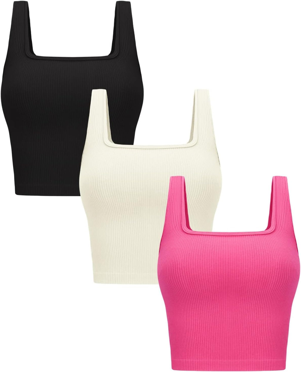 OLCHEE Womens 3 Pack Crop Tank Tops Sleeveless Square Neck Workout Top