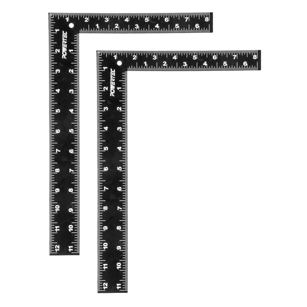 POWERTEC Carpenter Square 8" x 12" - L Square Ruler, Right Angle Square Tool, Woodworking Square for Carpentry, Construction, DIY, 2PK (80035-P2)