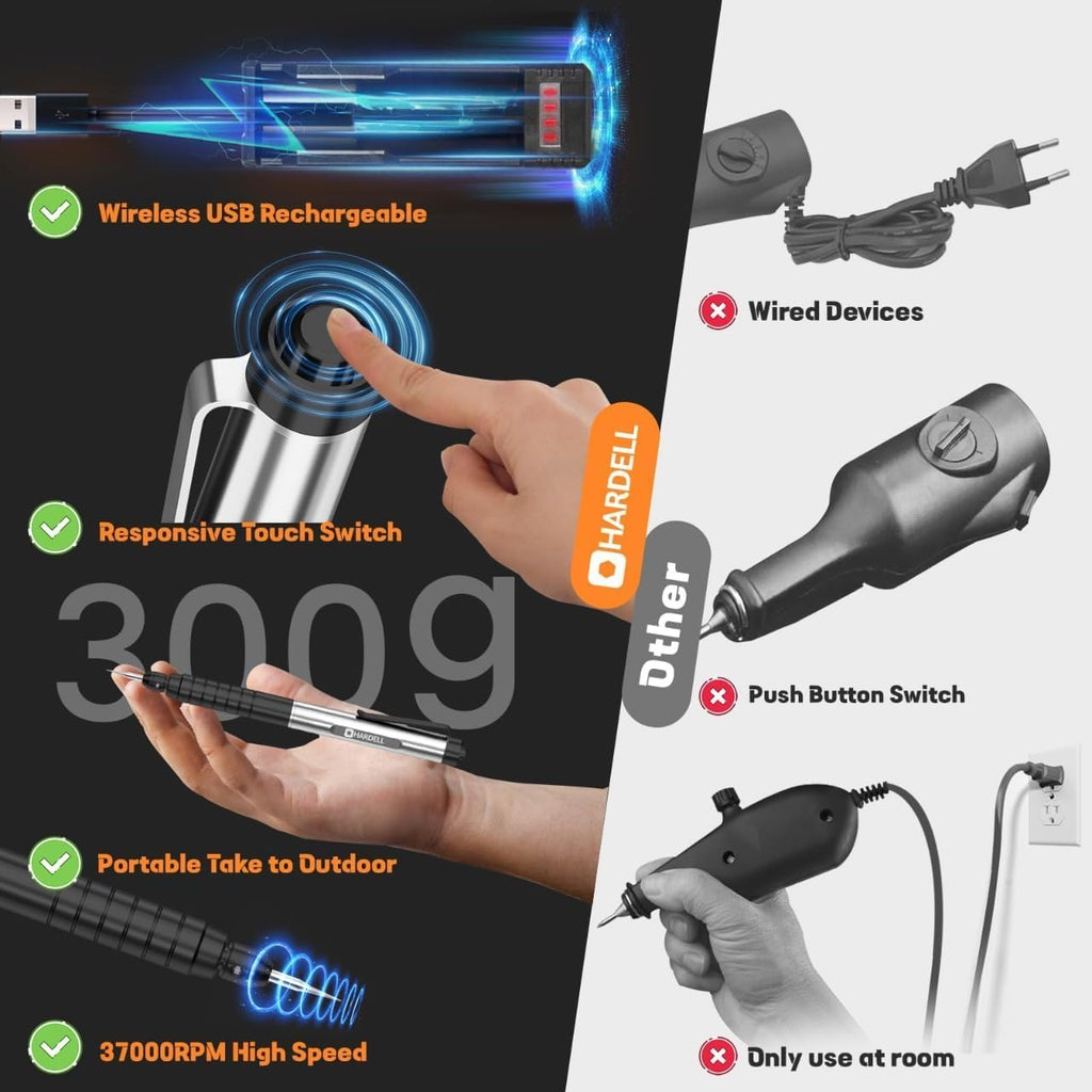 HARDELL Engraving Pen, 37000 RPM Cordless Engraver for Metal Wood Glass DIY