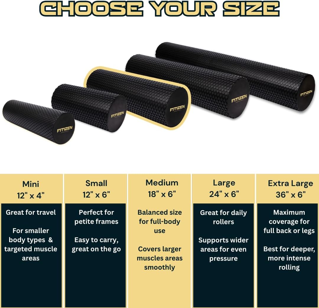 Fitizen Foam Roller – Muscle Massage Rehab Stiff Back Pain Physical Therapy Deep Tissue Firm Exercise Equipment Home Gym Stress Yoga Pilates for The Fit Citizen by FitNation