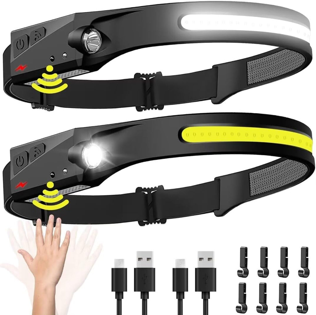 Headlamp Rechargeable 3PCS, 230° Wide Beam Head Lamp LED with Motion Sensor for Adults - Camping Accessories Gear, Waterproof Head Light Flashlight for Hiking, Running, Repairing, Fishing, Cycling
