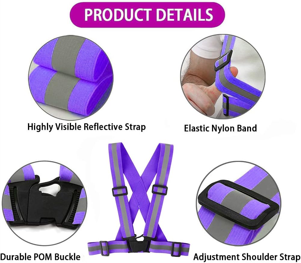 Running Reflective Vest Gear 3 Pack, Adjustable Safety Vest High Visible Reflective Belt Straps Night Walking Vest
