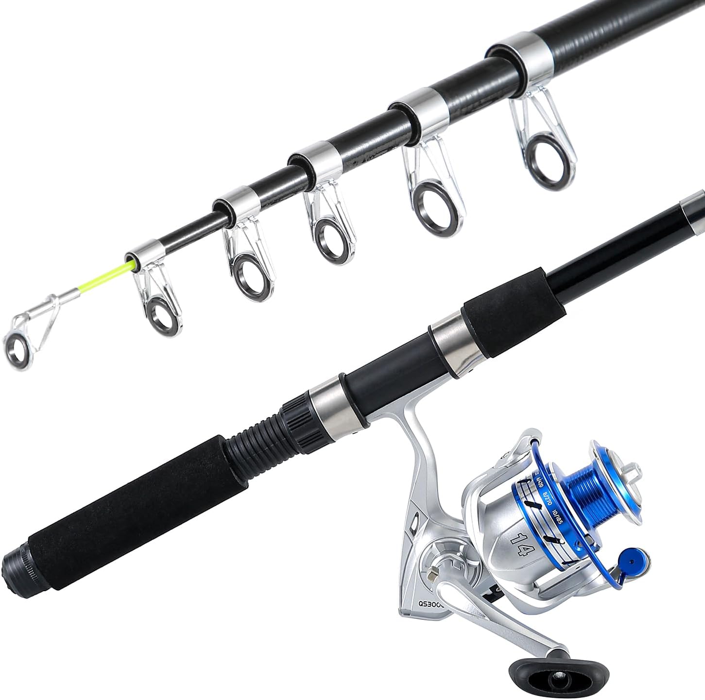 Tripquips Fishing Pole Combo, 6.9ft 2Pcs Telescopic Rods Set, Collapsible Fishing Rods, 2PCS Spinning Reel Set with Carrier Bag Freshwater Fishing Rod and Reel Combos Kits