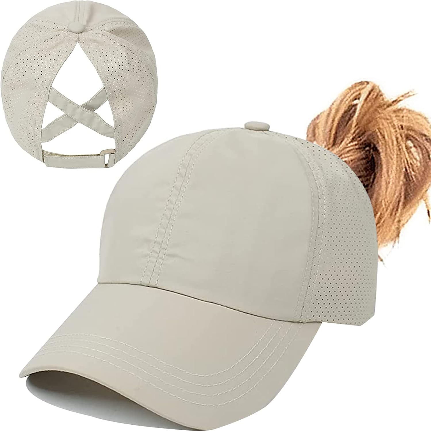 Womens Ponytail Hat Baseball Cap, Adjustable Criss Cross Baseball Cap High Bun Unisex Quick Drying Trucker Hats