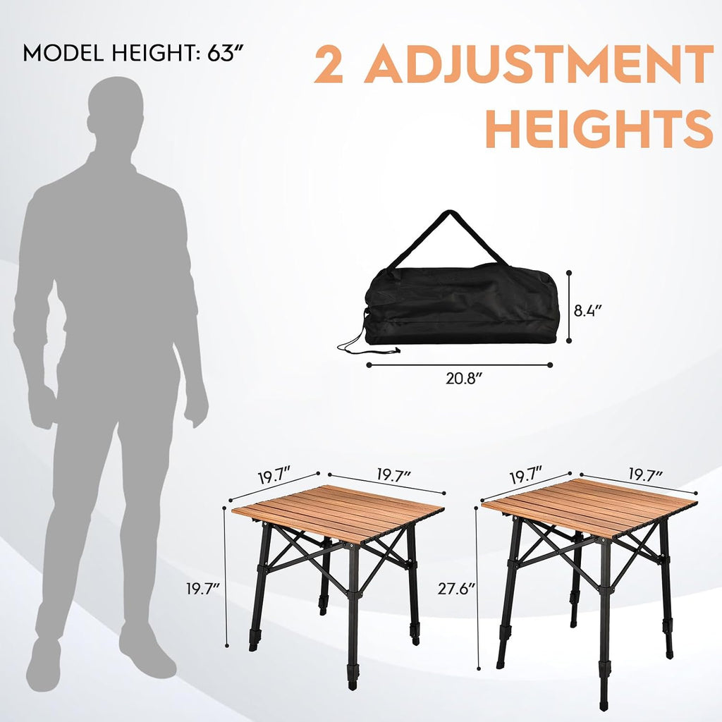 Aluminum Camping Side Table, Compact Folding Outdoor Portable Beach Small Camp Table with Carry Bag and Storage, Picnic, Hiking, Fishing, Grill(Wooden)