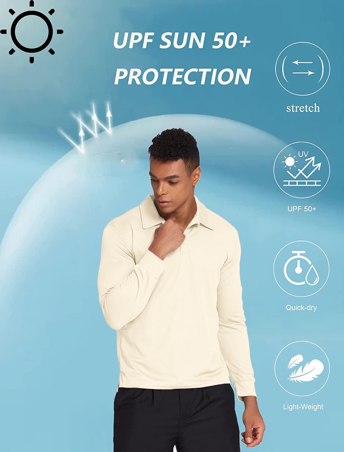 Deyeek Men's Long Sleeve Polo Shirts, Quick Dry Golf Polo for Men