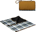 PICNIC TIME Outdoor Picnic Blanket Tote, 59"x51" Foldable Beach & Camping Blanket with Soft Fleece, Water-Resistant Bottom, Adjustable Strap & Zippered Pocket (English Plaid, Beige Flap)