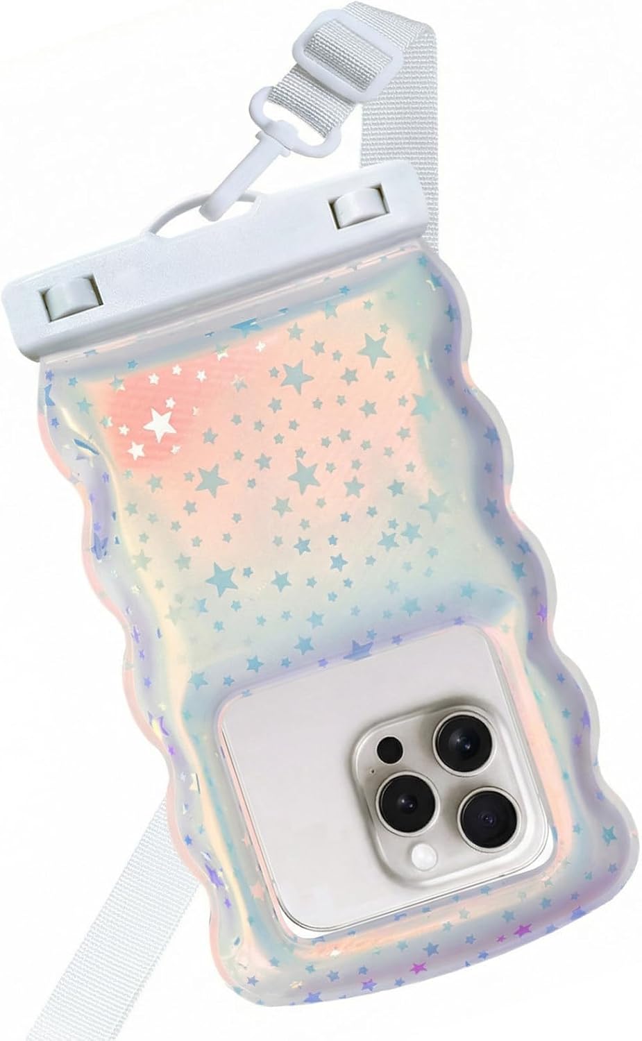 IP68 Waterproof Phone Pouch Case Three-Layer Seal for iPhone 17 16 Pro Max/15/14, IP68 Travel Cellphone Dry Bag Beach Cruise Ship Essential Bucket Bag with Crossbody Lanyard, Iridescent