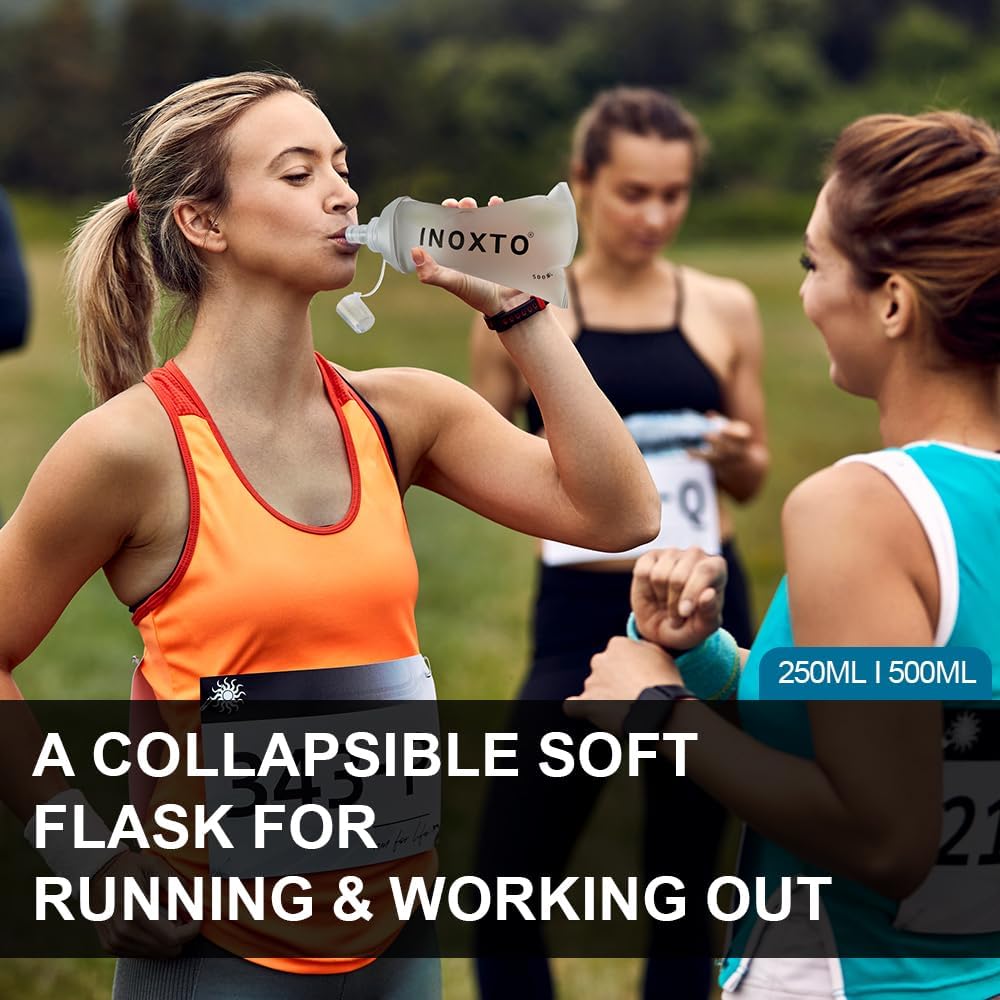 INOXTO Soft Flask,Collapsible Soft Water Bottles for Hydration Vests and Running Packs, Soft Flask Running Bottles for Hiking Cycling(250/500 ml) (2 PCS BIG)
