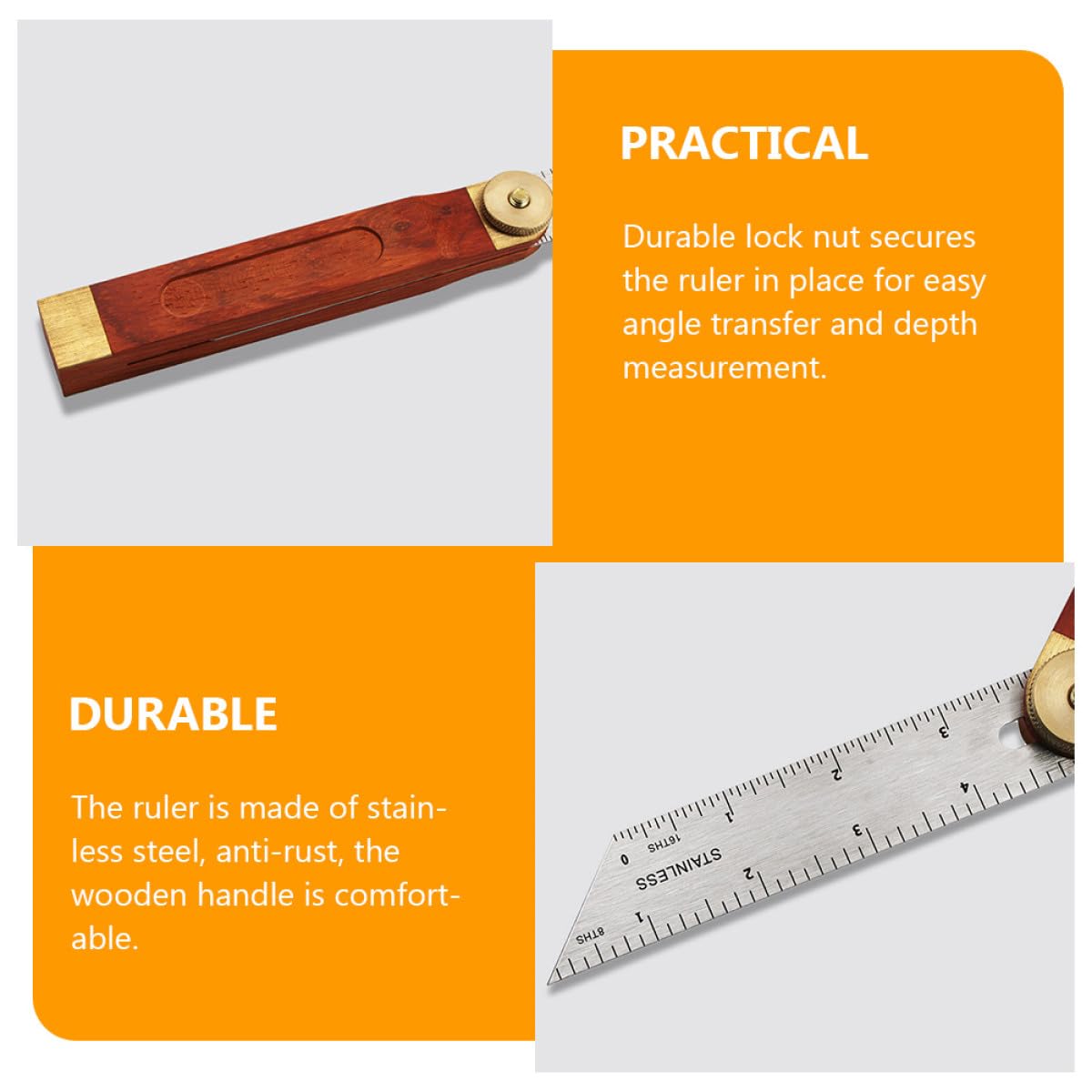 Adjustable T-Bevel Sliding Angle Ruler with Wooden Knob Stainless Steel Multi-Angle Measurement Tool Millimeter Scales for Woodworking Carpentry and Precision Crafting