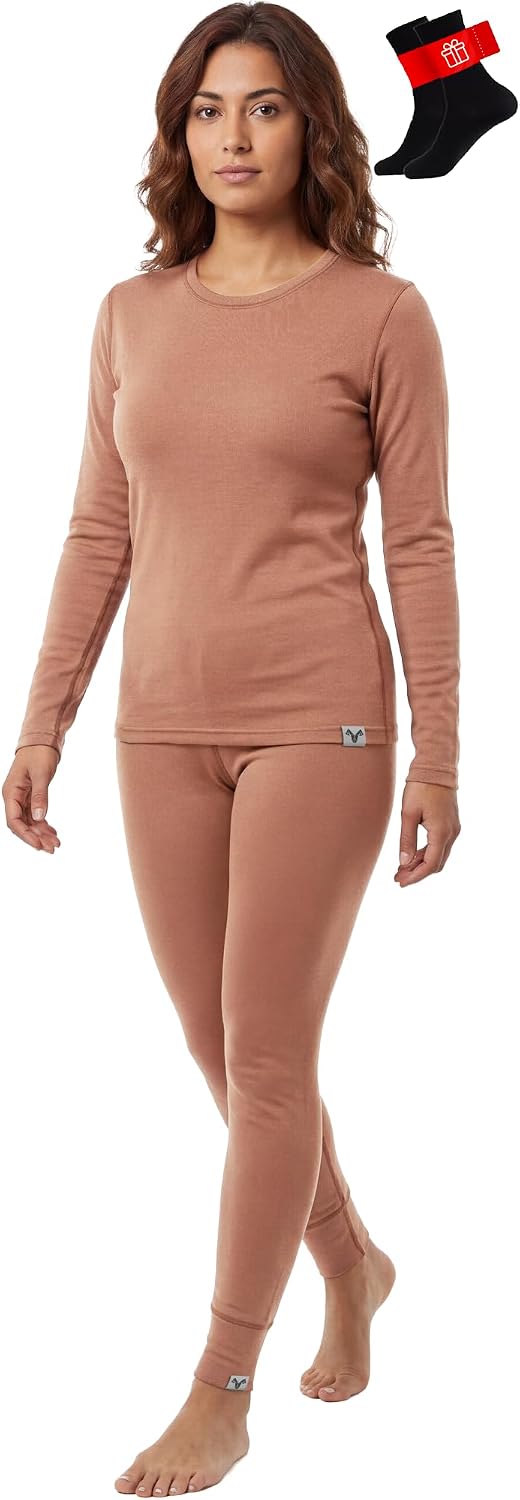 100% Merino Wool Base Layer Set Women - Thermal Underwear Long Johns PJs
