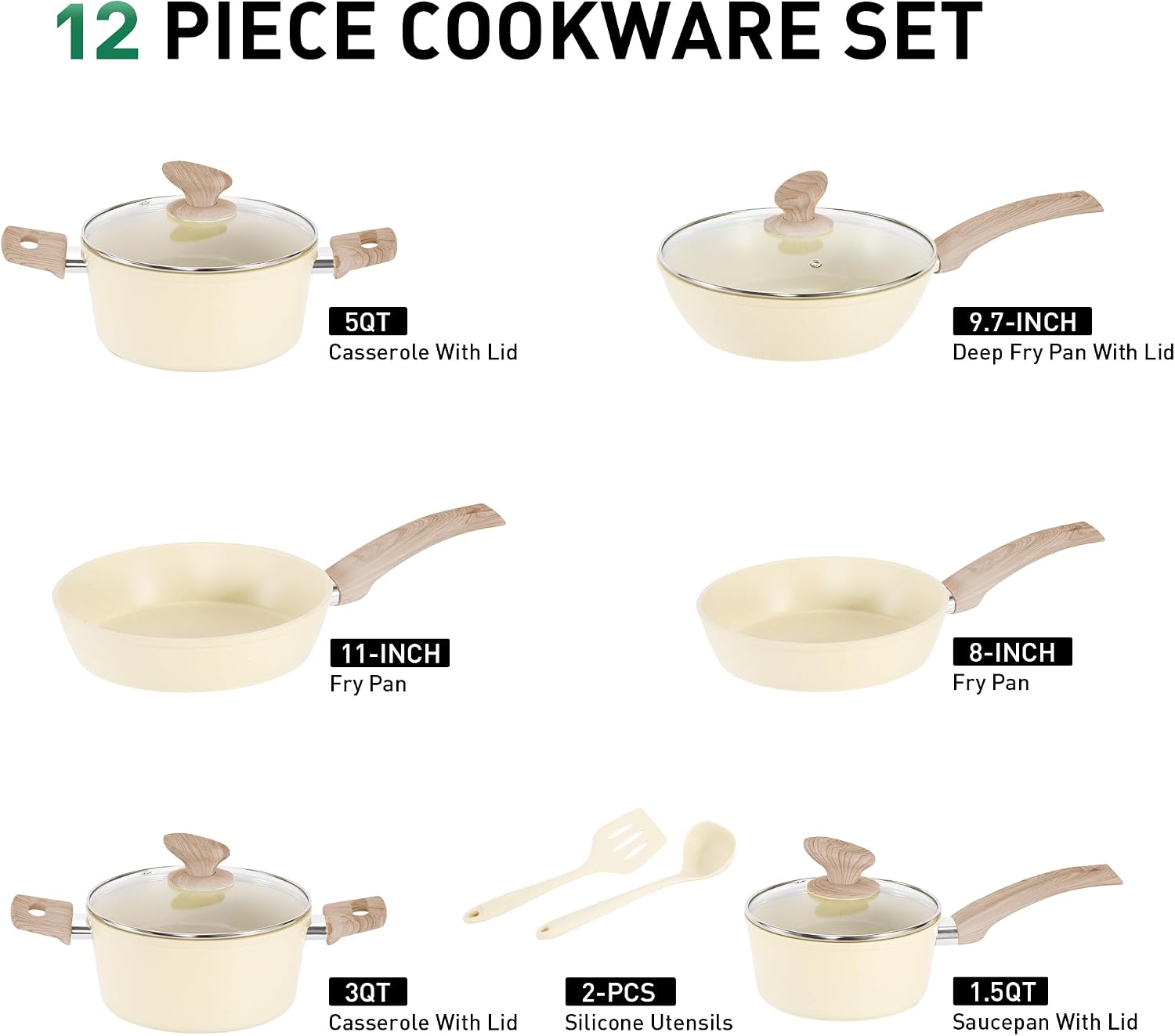MAISON ARTS 12 Piece Kitchen Cookware Sets, Pots and Pans Set Non Stick