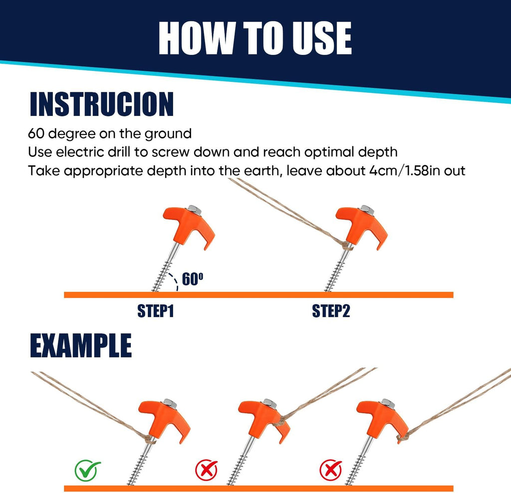 AOVFOREST 20 Pack Screw in Tent Stakes Heavy Duty, 8 Inch Ground Anchors Screw in, Metal Threaded Camping Stakes with Hex Head Driver, Shatterproof Large Head Pegs for Canopies,Inflatables,Tents
