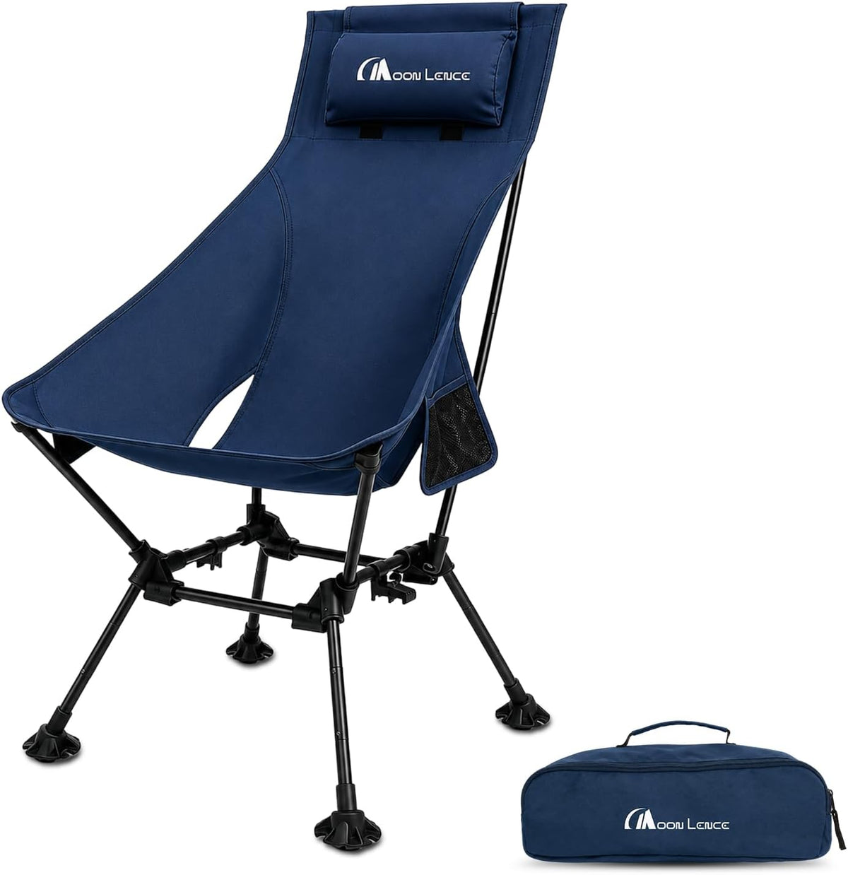 MOON LENCE High Back Folding Camping Chairs, Height-Adjustable, Widened Seat, for Beach with Anti-Sinking Feet (Blue)
