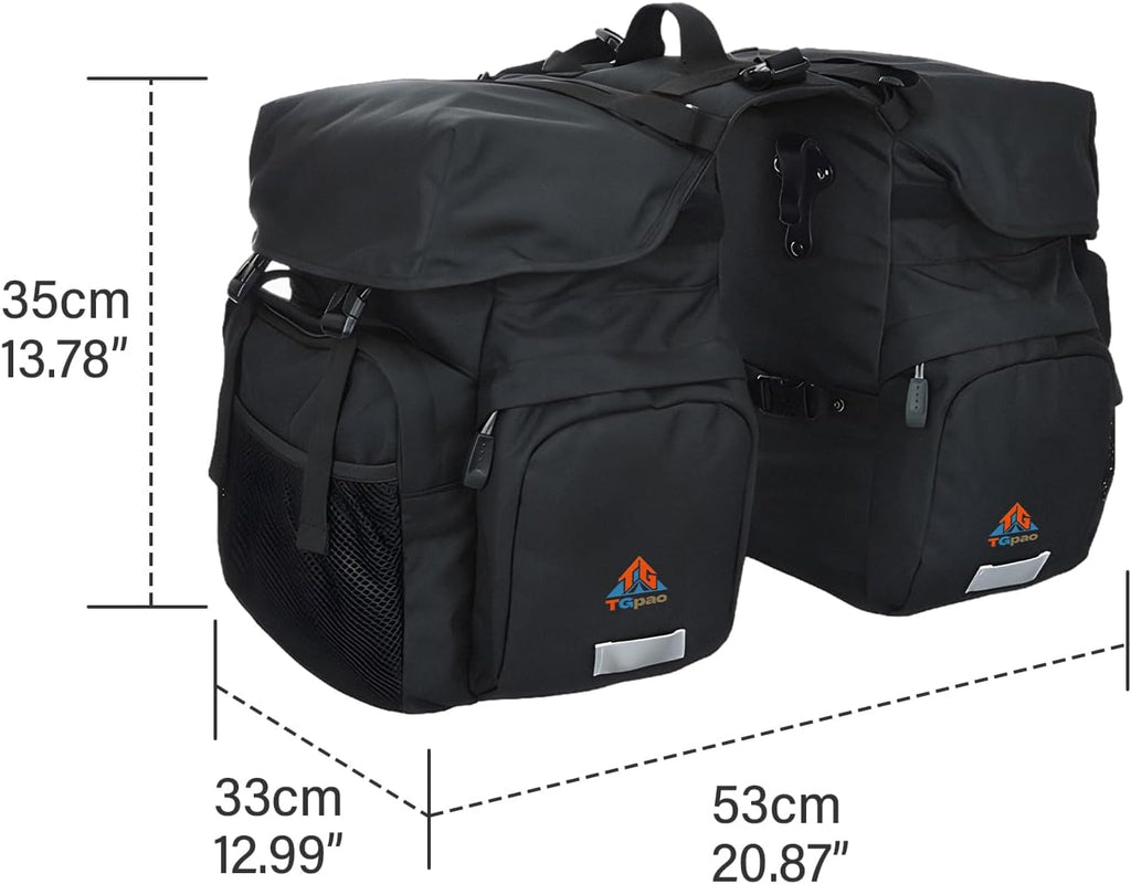Large Saddle Bags for Bike Rear Rack,Waterproof 50L Panniers Bike Bags for Bicycles/MTB/E-Bike,Bike Trunk Bag With Reflective Stripes,Support for Width Less Than 7 Inches Bike (Army Green,50L)