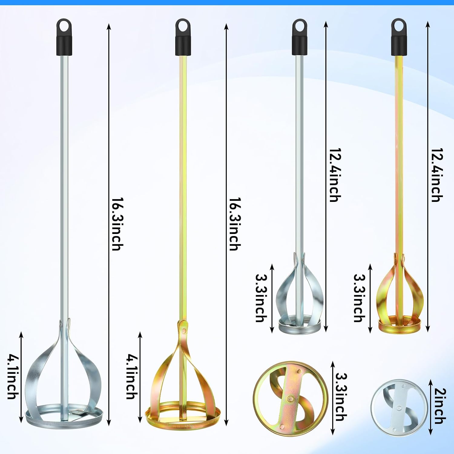 4 Pcs Paint Mixer for Drill Paint Stirrer Fits 1-5 Gallon Buckets for All Standard Drill Bits, 2 Large and 2 Medium - Zinc Plated Stirrer Mixer Rods for Concrete Resin Epoxy(Gold, Silver)