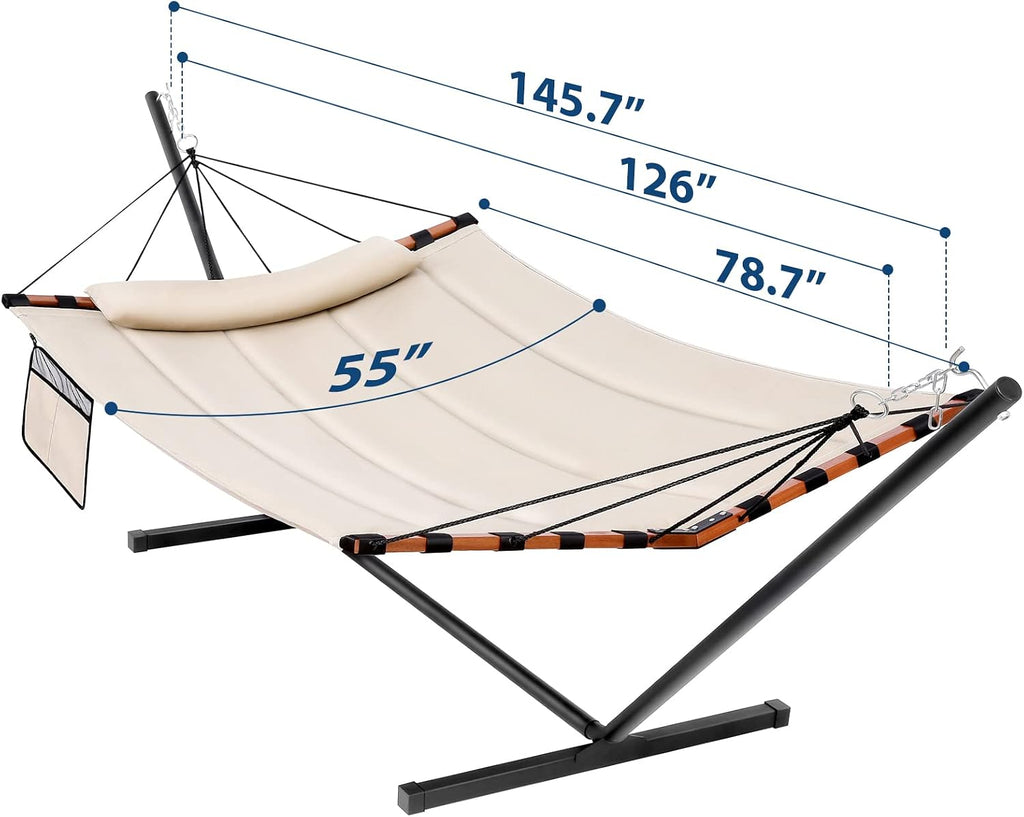 TegerDeger 12FT 2 Person Hammock with Stand V-Shape Spreader Bar -Beige