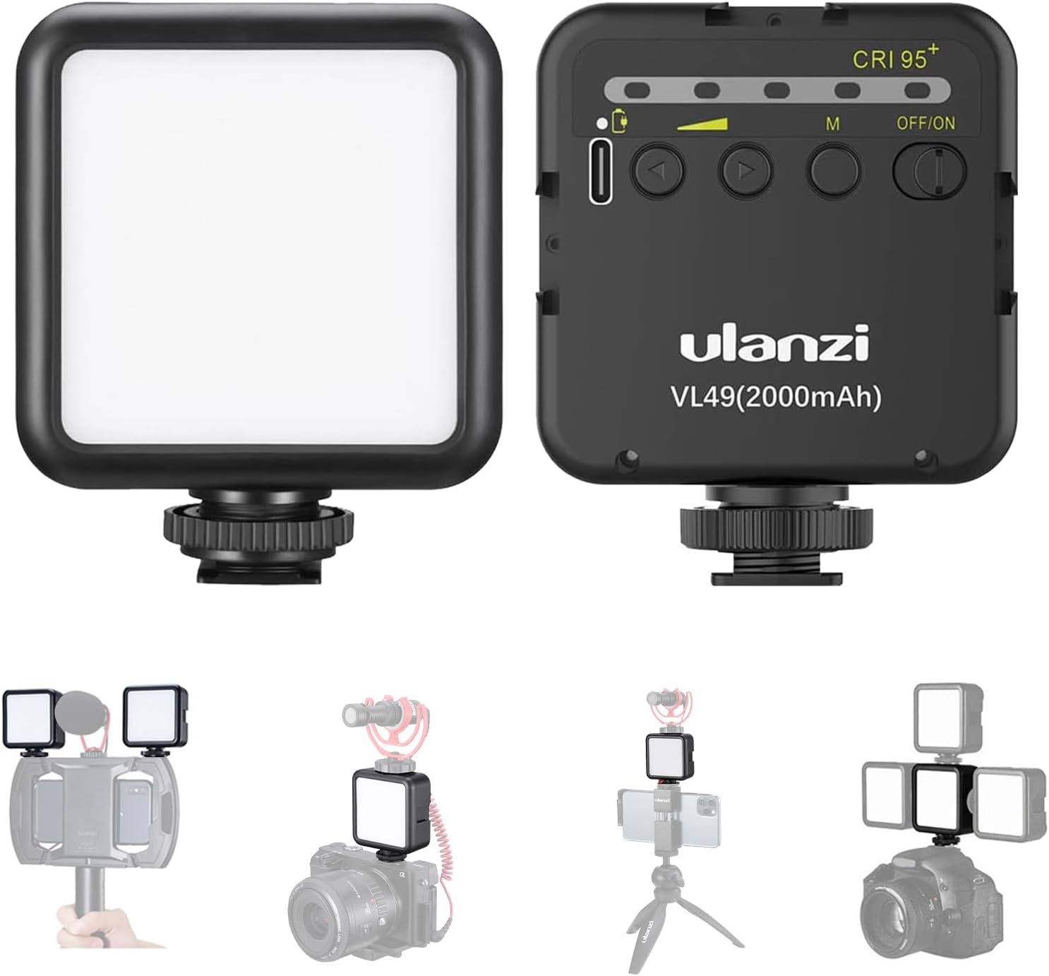 Ulanzi VL49 On-Camera LED Video Fill Light, 5500K 2000mAh Rechargeable